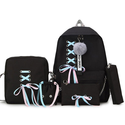 Backpacks Fashion Women 5 Set School Korean Design College School Bags For Teenage Girls Kids Shoulder Bag