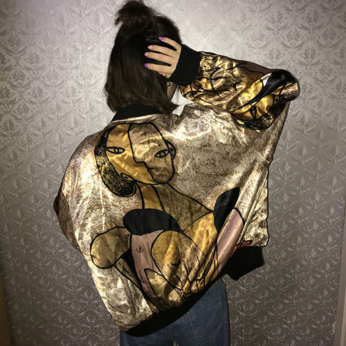 Harajuku Gold Jacket Print Satin Jacket Loose Designer Coats Glitter